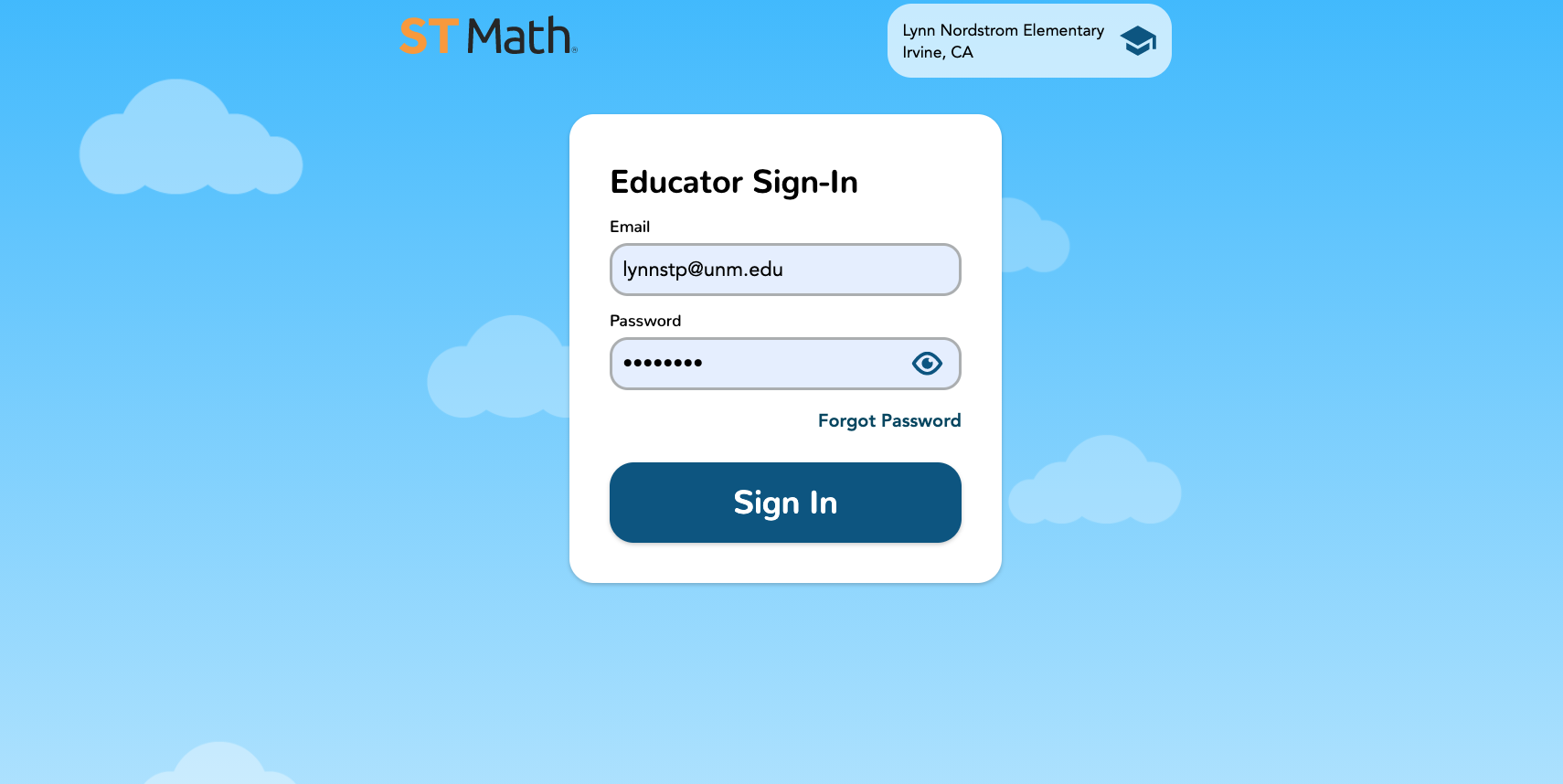 ST Math Admin Sign In