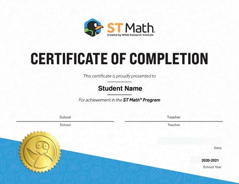 ST Math Certificate of Completion 